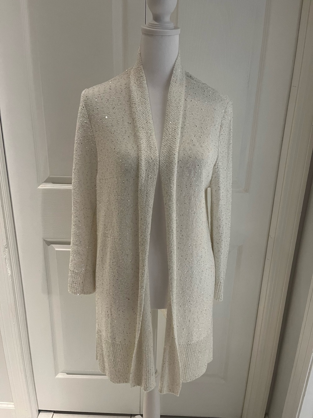 Kasper Ivory Open-Front Sparkle Cardigan Sweater